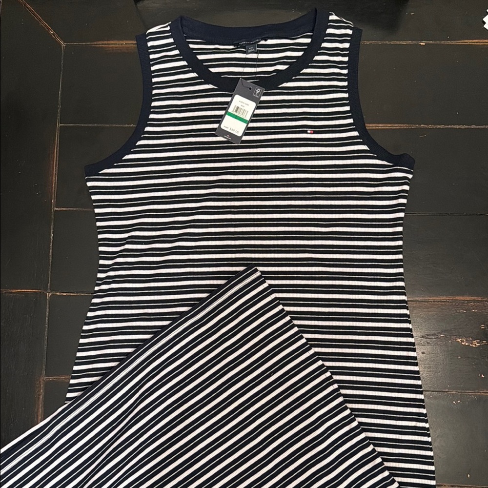 Tommy Hilfiger Black and White Striped Midi Dress